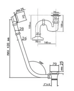 Ab und Überlauf System inkl. Siphon für Nostalgie Badewanne Sicilia, Toscane, San Sebastian, Roma - Chrom