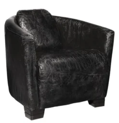 Art Deco Echtleder Sessel Ebony Leder / Antik-Schwarz - Clubsessel - Lounge Sessel