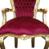 Barock Esszimmer Stuhl Bordeaux / Gold mit Armlehnen