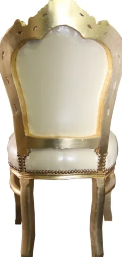 Barock Esszimmerstuhl Creme / Gold mit Bling Bling Glitzersteinen - Limited Edition