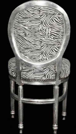 Barock Esszimmer Stuhl Zebra / Silber Rund