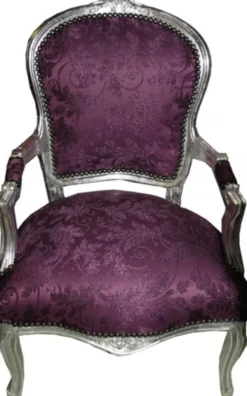 Barock Salon Stuhl Lila Muster / Silber - Antik Stil Möbel