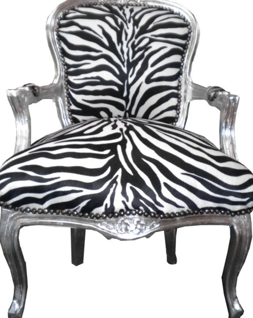 Barock Salon Stuhl Zebra / Silber