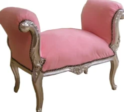 Barock Schemel Hocker Rosa / Silber - Sitzbank