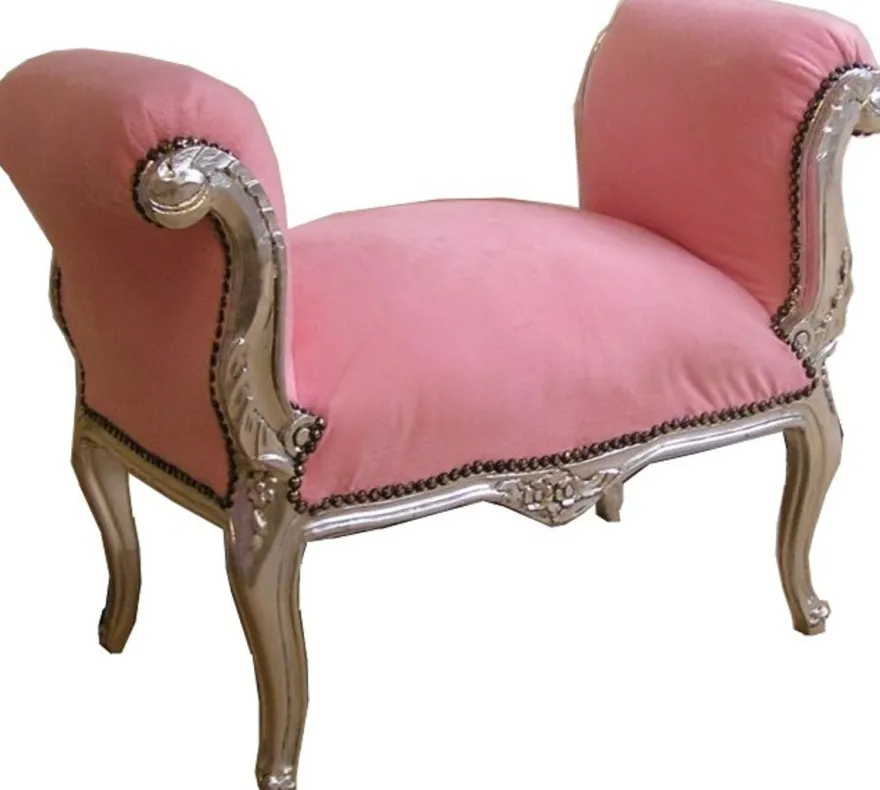 Barock Schemel Hocker Rosa / Silber - Sitzbank