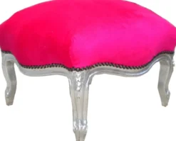 Barock Sitzhocker Pink / Silber Medium