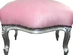 Barock Sitzhocker Rosa / Silber Medium