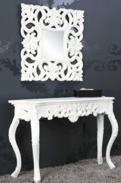 Barock Wandspiegel Weiss Antik, Höhe 76 cm, Breite 76 cm, Edel & Prunkvoll