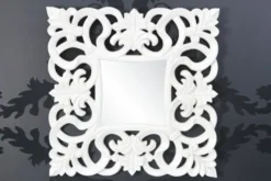 Barock Wandspiegel Weiss Antik, Höhe 76 cm, Breite 76 cm, Edel & Prunkvoll