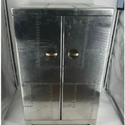 Casa Padrino Aluminium Flugzeug Flieger Barschrank Silber / Schwarz H. 113 cm