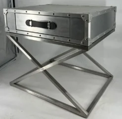 Casa Padrino Aluminium Flugzeug Flieger Nachttisch mit Schublade Silber / Schwarz