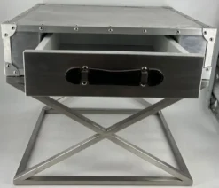 Casa Padrino Aluminium Flugzeug Flieger Nachttisch mit Schublade Silber / Schwarz