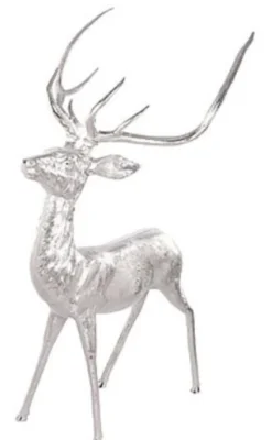 Casa Padrino Aluminium Rentier Hirsch Figur Silber 73 x 82 x H. 150 cm - Dekofigur