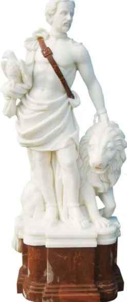 Casa Padrino antik Stil Marmor Skulptur Römer und Löwe Weiß / Rot H. 100 cm