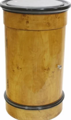 Casa Padrino Art Deco Barschrank Vogelaugenahorn Hellbraun / Schwarz Ø 45 x H. 75 cm - Art Deco Bar Möbel