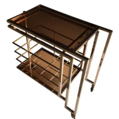 Casa Padrino Art Deco Bar Trolley Servierwagen Gold / Smoked Glass 77 x 42 x H. 77,5 cm - Hotel & Restaurant Möbel