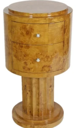 Casa Padrino Art Deco Beistelltisch Set Hellbraun Ø 40 x H. 75 cm - Runde Wurzelholz Beistelltische mit 2 Schubladen - Luxus Qualität