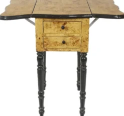 Casa Padrino Art Deco Beistelltisch mit 2 Schubladen Vogelaugenahorn Hellbraun / Schwarz 40 x 30 x H. 75 cm - Art Deco Wohnzimmer Möbel