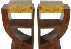 Casa Padrino Art Deco Beistelltisch Set Braun / Hellbraun 50 x 40 x H. 75 cm - Mahagoni & Wurzelholz Beistelltische mit Schublade - Nachttische - Luxus Qualität