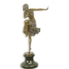 Casa Padrino Art Deco Bronze Skulptur Tänzerin Bronzefarben / Grün 19,8 x 32,7 x H. 67,2 cm - Bronzefigur mit Marmorsockel - Luxus Deko