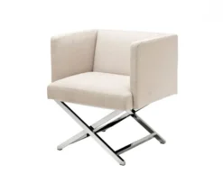 Casa Padrino Art Deco Club Sessel - Luxus Hotel Sessel aus poliertem Stahl und Stoff Panama Natural - 66 x 57 x 74 cm