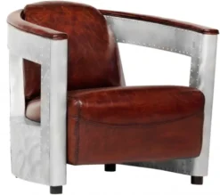 Casa Padrino Art Deco Club Sessel aus Echtleder in Braun und Chrom - Luxuriöser Lounge Sessel - 76 x 86 x 75 cm