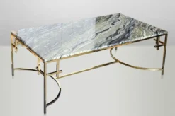 Casa Padrino Art Deco Couchtisch Jugendstil Gold Metall / Marmor 130 x 70 cm