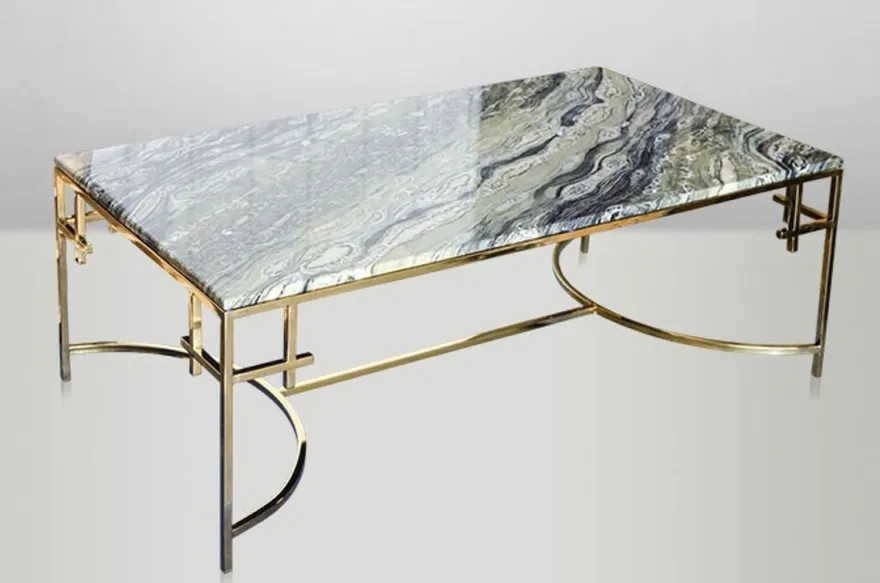 Casa Padrino Art Deco Couchtisch Jugendstil Gold Metall / Marmor 130 x 70 cm