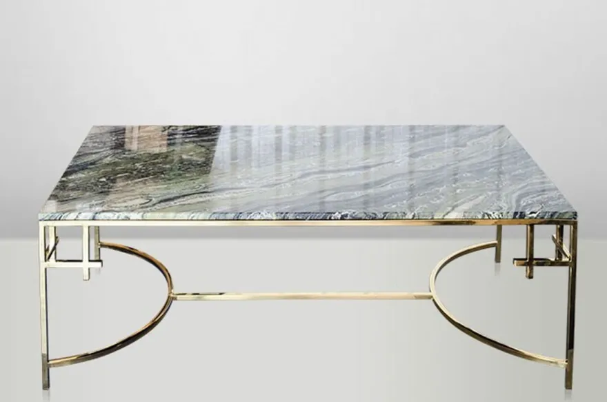 Casa Padrino Art Deco Couchtisch Jugendstil Gold Metall / Marmor 130 x 70 cm