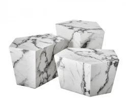 Casa Padrino Art Deco Couchtisch 3er Set in weißem Kunstmarmor - Luxuriöser Wohnzimmertisch 52 x 37,5 x H. 40/35/30 cm