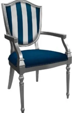 Casa Padrino Art Deco Esszimmerstuhl Blau / Silber - Gestreifter Massivholz Stuhl mit Armlehnen - Art Deco Esszimmer Möbel
