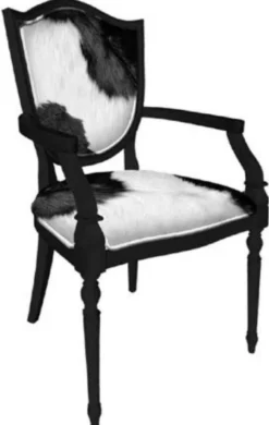 Casa Padrino Art Deco Esszimmerstuhl Weiß / Schwarz - Massivholz Stuhl mit Armlehnen - Art Deco Esszimmer Möbel