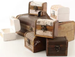 Casa Padrino Art Deco Holz Schmuckkästen 7er Set Braun / Mehrfarbig - Deko Truhen