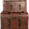 Casa Padrino Art Deco Holztruhen 2er Set Rotbraun / Schwarz - Deko Holzkisten