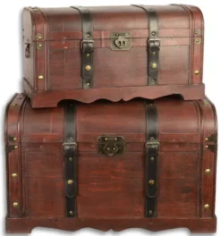 Casa Padrino Art Deco Holztruhen 2er Set Rotbraun / Schwarz - Deko Holzkisten