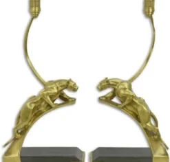 Casa Padrino Art Deco Kerzenhalter Set Panther Gold / Schwarz 23,4 x 11,8 x H. 47,4 cm - Elegante Bronze Kerzenständer - Deko Accessoires
