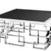 Casa Padrino Art Deco Luxus Couchtisch mit Granitplatte, polierter Edelstahl, 100 x 100 x H. 45 cm