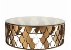 Casa Padrino Art Deco Luxus Designer Couchtisch Antik Kupfer - Tisch aus Stahl und Glas - 110 x H. 38 cm
