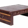 Casa Padrino Art Deco Luxus Echtleder Couchtisch in Croco Optik Braun L132 x B83 x H45 cm - Echt Leder Vintage Look