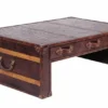 Casa Padrino Art Deco Luxus Echtleder Couchtisch in Croco Optik Braun L132 x B83 x H45 cm - Echt Leder Vintage Look