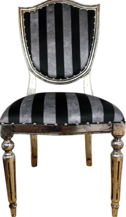 Casa Padrino Art Deco Luxus Esszimmer Stuhl Schwarz Silber Streifen / Antik Stil Silber 52,5 x 59 x H. 104 cm - Luxus Hotel Möbel