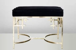 Casa Padrino Art Deco Luxus Hocker Edelstahl Schwarz / Gold - Vintage Jugendstil Möbel