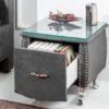 Casa Padrino Art Deco Nachttisch mit Schublade und Glasplatte Antik Grau / Silber 47 x 41 x H. 45 cm - Schlafzimmermöbel