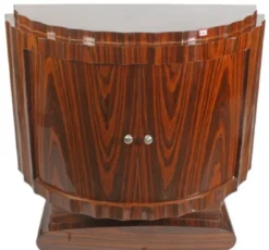 Casa Padrino Art Deco Nachttisch Braun 100 x 45 x H. 95 cm - Halbrunder Mahagoni Beistelltisch mit 2 Türen - Luxus Qualität
