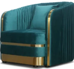 Casa Padrino Art Deco Samt Sessel Grünblau / Gold 80 x 78 x H. 80 cm - Wohnzimmer Sessel - Art Deco Wohnzimmer Möbel