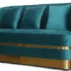 Casa Padrino Art Deco Samt Sofa Grünblau / Gold 180 x 78 x H. 80 cm - Wohnzimmer Sofa - Art Deco Wohnzimmer Möbel