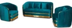 Casa Padrino Art Deco Samt Sofa Grünblau / Gold 180 x 78 x H. 80 cm - Wohnzimmer Sofa - Art Deco Wohnzimmer Möbel