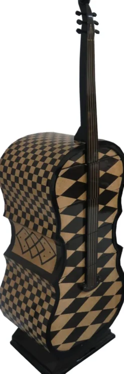 Casa Padrino Art Deco Schubladen Schrank Karo Muster im Bass Instrumenten Design - Handgefertigt - Designer Schubladen Schrank