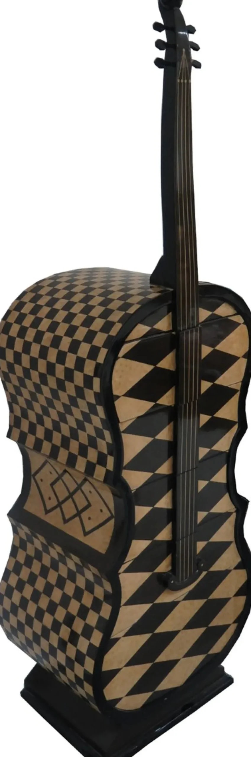 Casa Padrino Art Deco Schubladen Schrank Karo Muster im Bass Instrumenten Design - Handgefertigt - Designer Schubladen Schrank