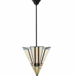 Casa Padrino Art Deco Tiffany Hängeleuchte Bunt / Schwarz H. 93 cm - Tiffany Leuchten